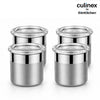 Culinex 18/8 Stainless Steel 4 Pcs x 100ml Small Airtight Storage Container (5x6cms), Mini dabba with Acrylic Lid for Kitchen | Dual Finish, Space Saving Mini Canister for Spices, Herbs By thinKitchen