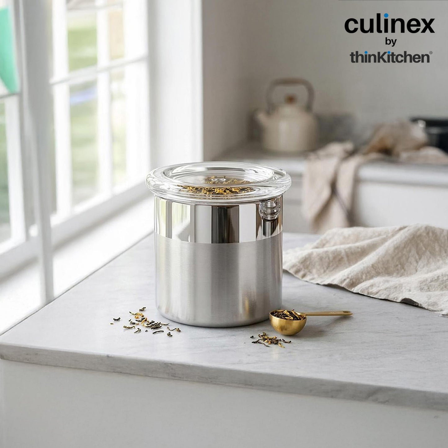 Culinex 18/8 Stainless Steel 4 Pcs x 100ml Small Airtight Storage Container (5x6cms), Mini dabba with Acrylic Lid for Kitchen | Dual Finish, Space Saving Mini Canister for Spices, Herbs By thinKitchen
