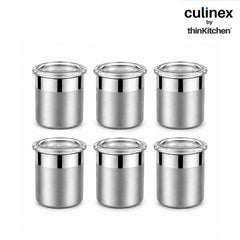 Culinex 18/8 Stainless Steel 6 Pcs x 100ml Small Airtight Storage Container (5x6cms), Mini dabba with Acrylic Lid for Kitchen | Dual Finish, Space Saving Mini Canister for Spices, Herbs By thinKitchen