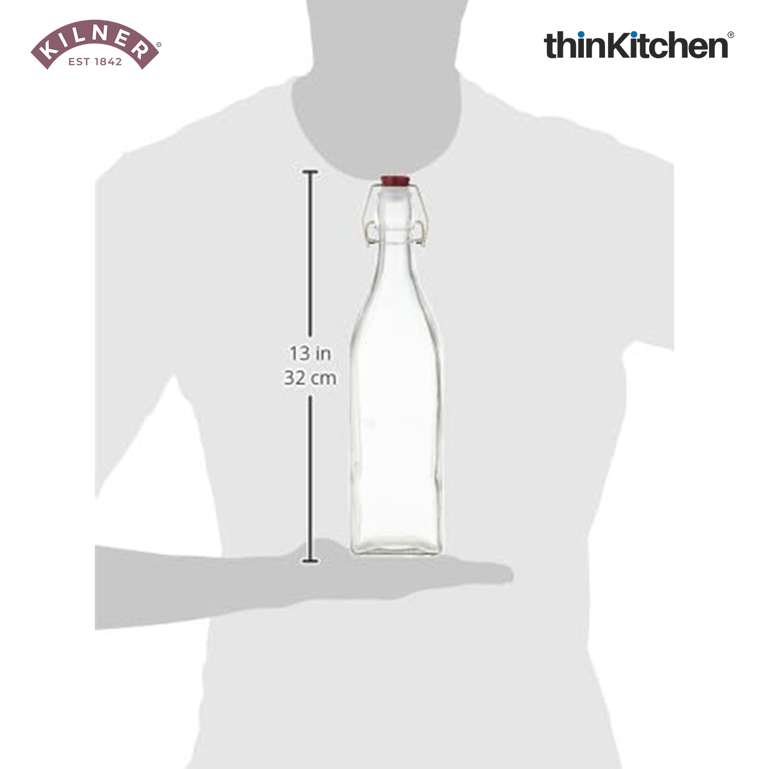 Kilner Premium 1L Square Clip top Airtight Preservative Bottle Set of 4 for Oils, Juices, Drinks, Sauces | Transparent Multipurpose, Reusable Kitchen Storage Container - 3