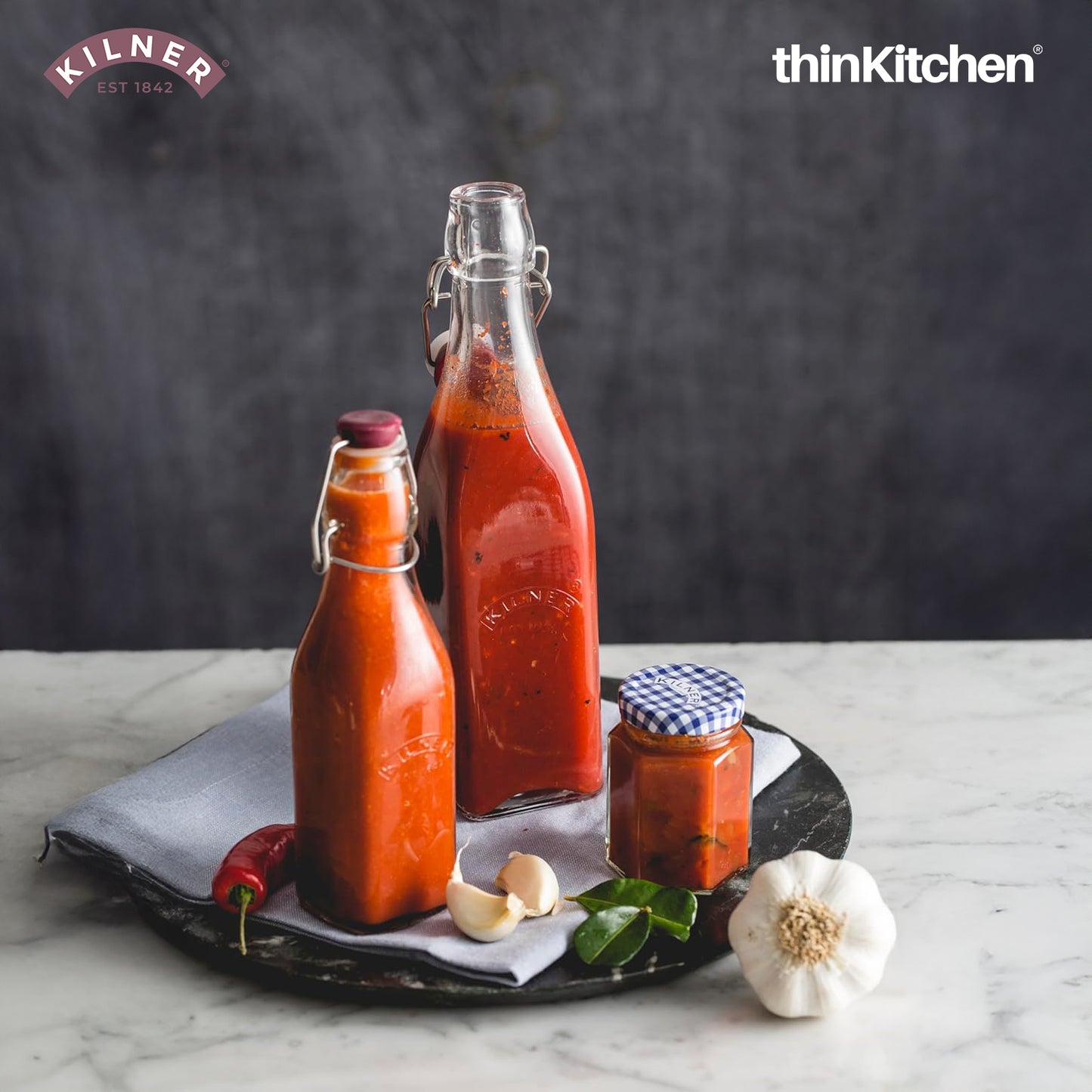 Kilner Premium 1L Square Clip top Airtight Preservative Bottle Set of 4 for Oils, Juices, Drinks, Sauces | Transparent Multipurpose, Reusable Kitchen Storage Container