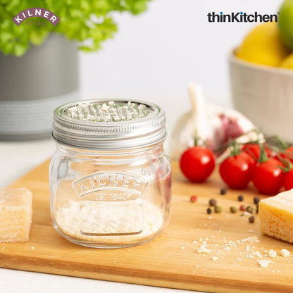 Kilner Premium 250ml Glass Storage Jar Set of 2 with Fine Grater Lid for Nutmeg, Cheese, Garlic & Citrus | Multipurpose Zester & Spice Jar, Reusable, Dishwasher Safe BPA Free Kitchen Container