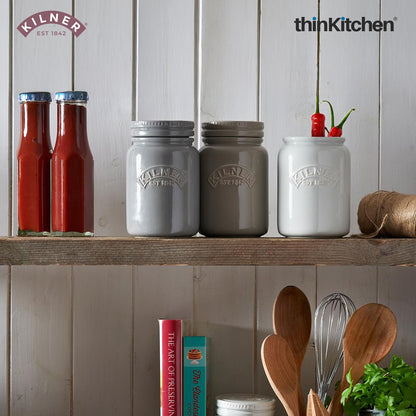 Kilner Premium 600ml Airtight Ceramic Storage Jar with Push Top Lid Set of 2- Pink for Dry Food, Tea, Coffee, Sugar, Biscuits | Stylish and Modern Kitchen Stoneware Storage Container