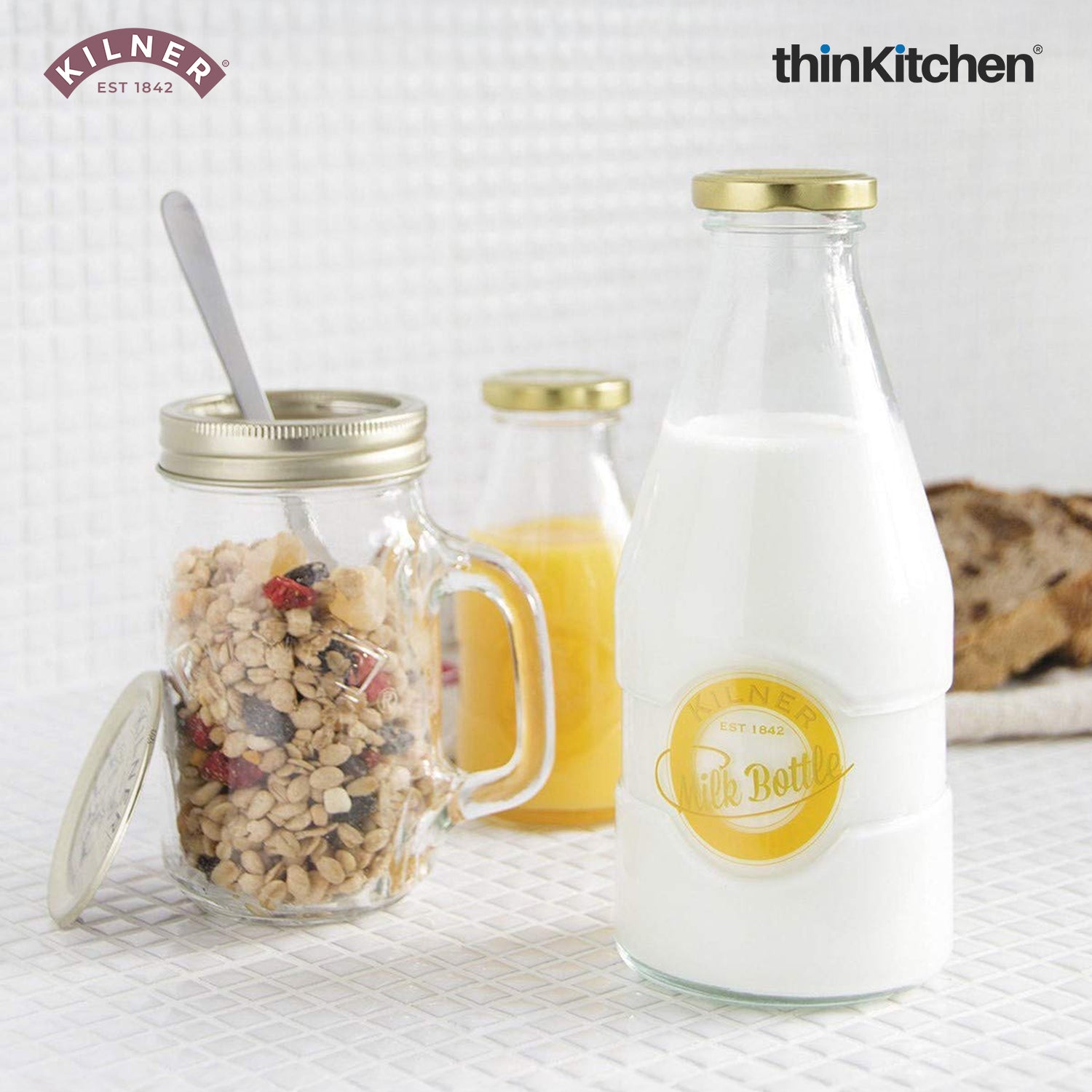 Kilner Premium 568ml Clear Airtight Glass Bottle Set of 2 for Water, Milk, Juices, Shakes | Reusable Twist Top Bottle, BPA Free, Eco-Friendly Kitchen Storage - 5