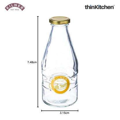 Kilner Premium 568ml Clear Airtight Glass Bottle Set of 2 for Water, Milk, Juices, Shakes | Reusable Twist Top Bottle, BPA Free, Eco-Friendly Kitchen Storage
