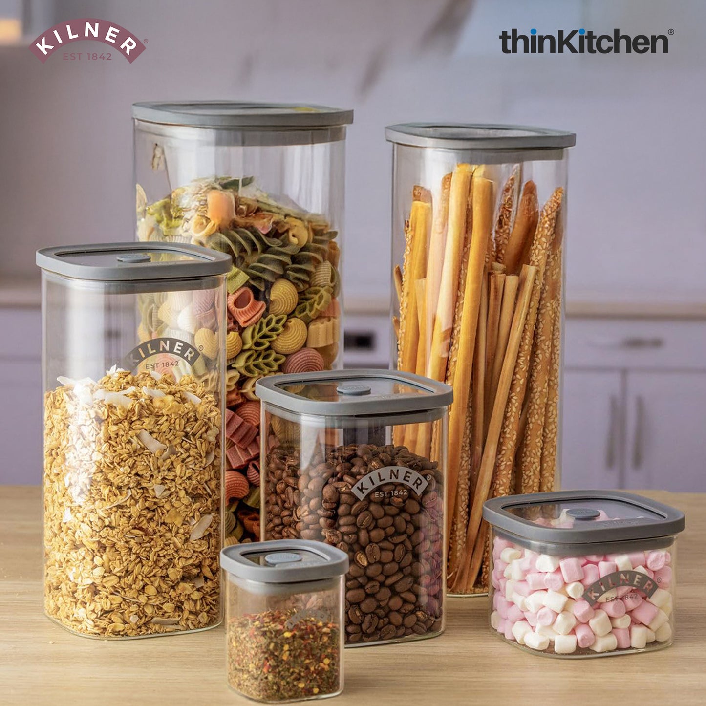 Kilner Premium 500ml Airtight Glass Jar Set of 6 with Vacuum Seal for Coffee, Herbs, Spices, Nuts, Snacks | BPA-Free Fresh Storage Glass Container