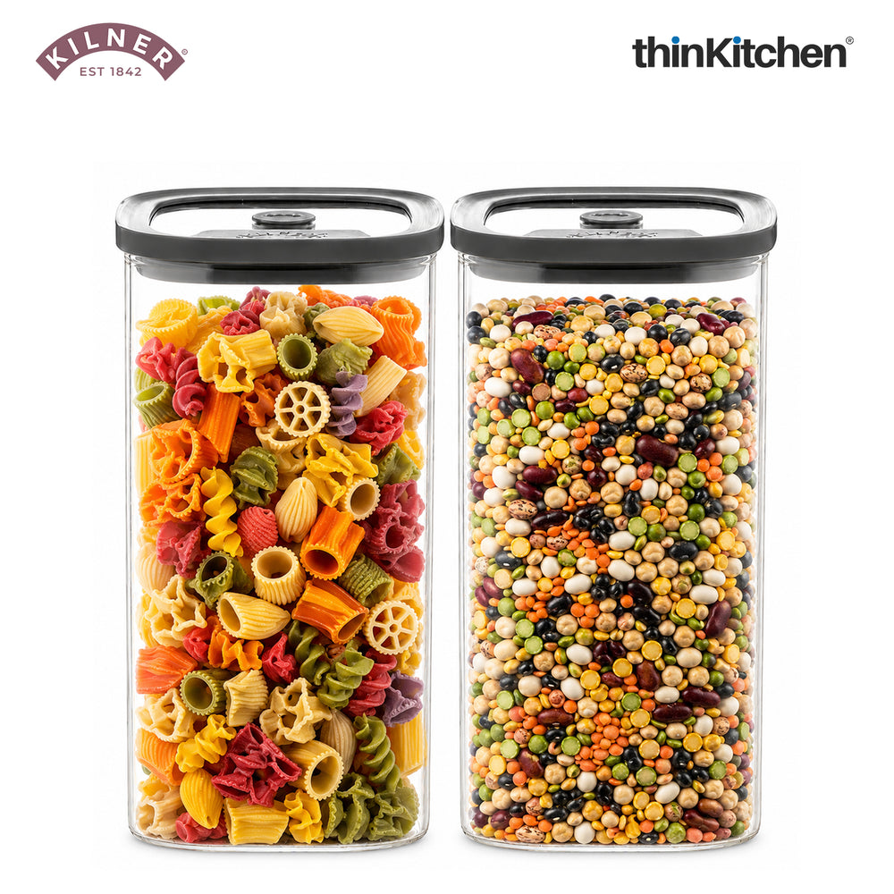 Kilner Premium 1.5 L Fresh Storage Airtight Glass Jar Set of 2 with Vacuum Seal for Cereals, Flour, Dry Goods, Pulses, Daals | BPA-Free, Eco-Friendly Kitchen Container