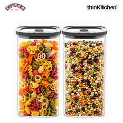 Kilner Premium 1.5 L Fresh Storage Airtight Glass Jar Set of 2 with Vacuum Seal for Cereals, Flour, Dry Goods, Pulses, Daals | BPA-Free, Eco-Friendly Kitchen Container