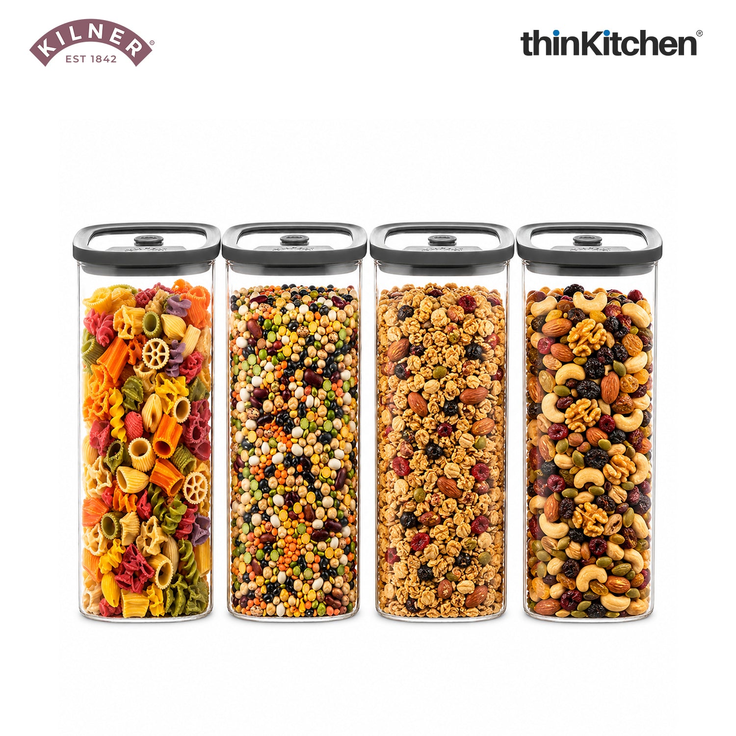 Kilner Premium 1.5 L Fresh Storage Airtight Glass Jar Set of 4 with Vacuum Seal for Cereals, Flour, Dry Goods, Pulses, Daals | BPA-Free, Eco-Friendly Kitchen Container - 1