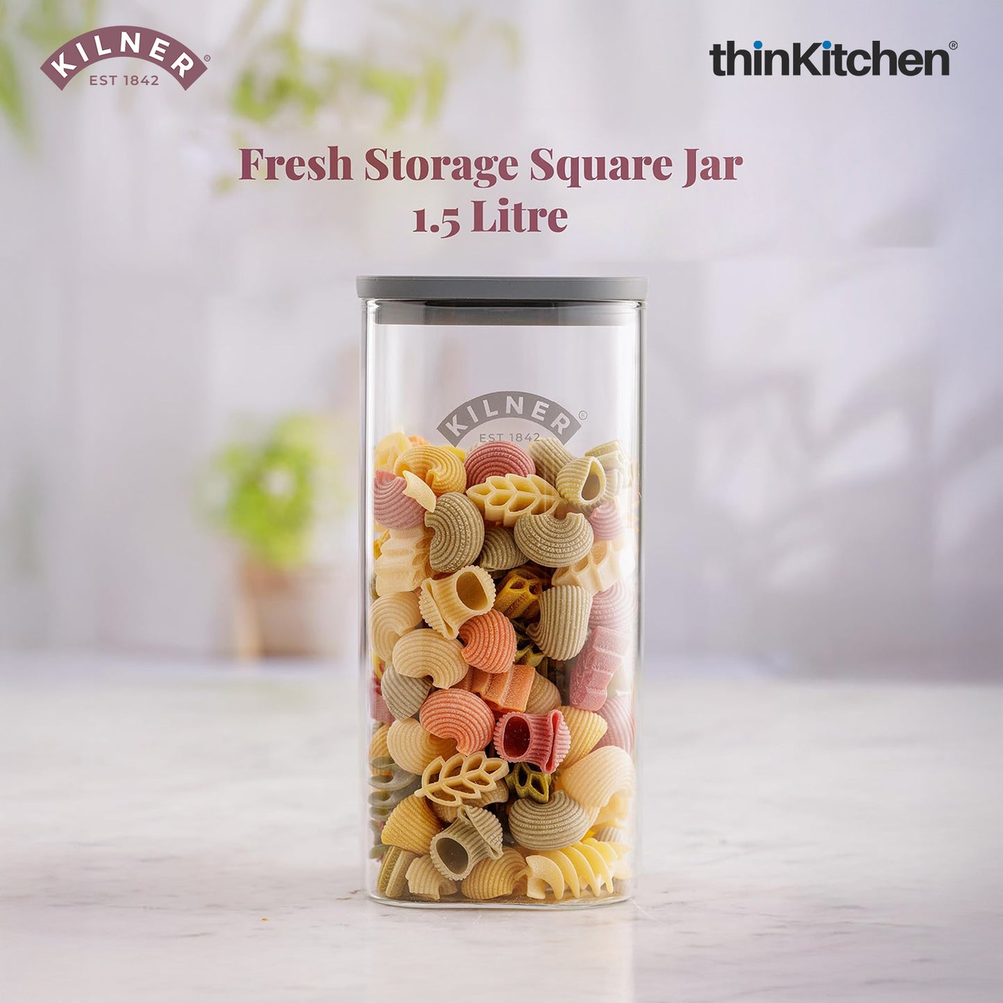 Kilner Premium 1.5 L Fresh Storage Airtight Glass Jar Set of 4 with Vacuum Seal for Cereals, Flour, Dry Goods, Pulses, Daals | BPA-Free, Eco-Friendly Kitchen Container