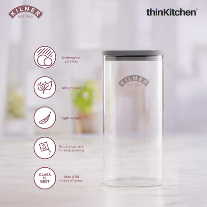 Kilner Premium 1.5 L Fresh Storage Airtight Glass Jar Set of 6 with Vacuum Seal for Cereals, Flour, Dry Goods, Pulses, Daals | BPA-Free, Eco-Friendly Kitchen Container