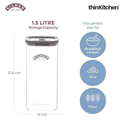 Kilner Premium 1.5 L Fresh Storage Airtight Glass Jar Set of 6 with Vacuum Seal for Cereals, Flour, Dry Goods, Pulses, Daals | BPA-Free, Eco-Friendly Kitchen Container