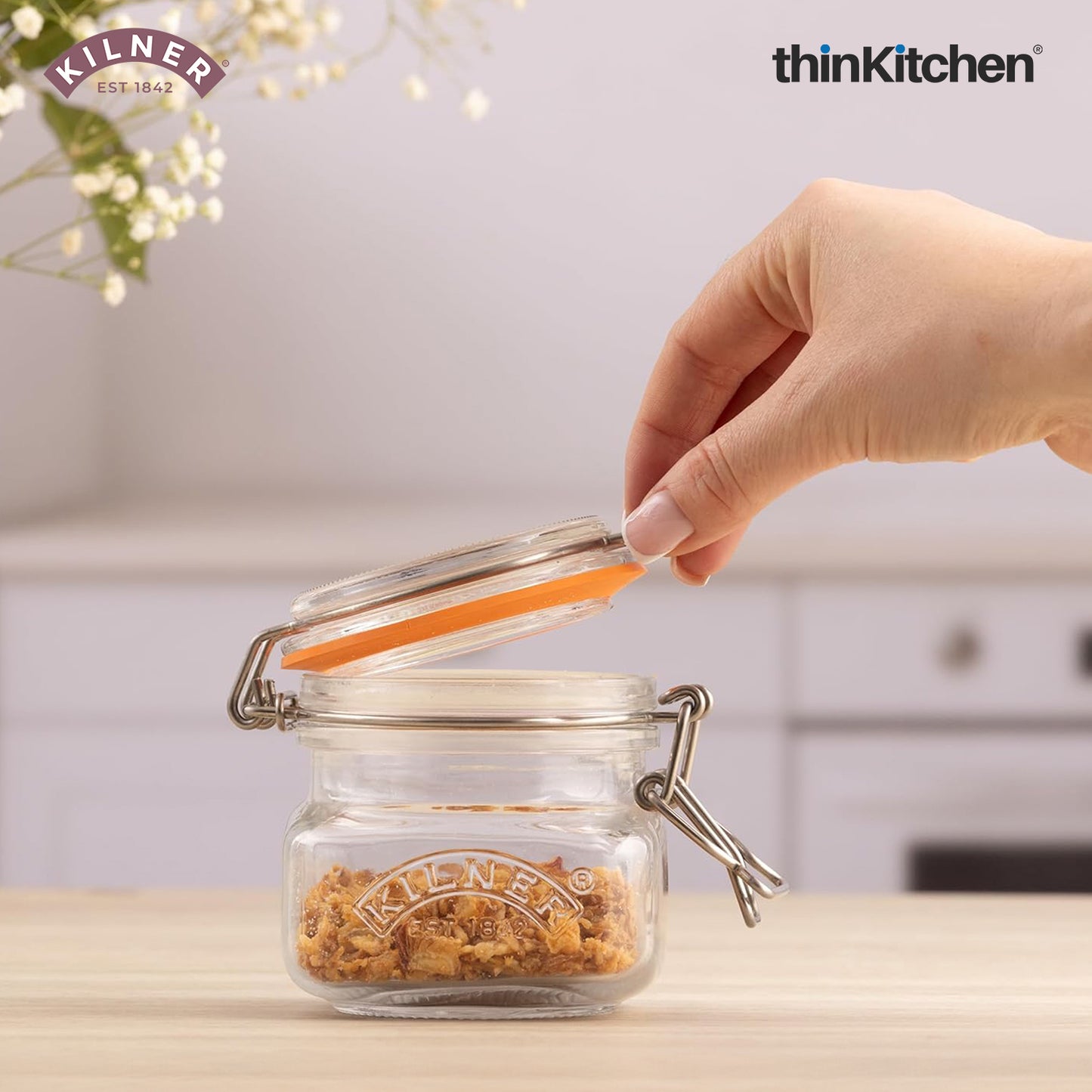 Kilner Premium 250ml Airtight Leakproof Square Glass Jar Set of 2 with Clip Top Lid or Spices, Sauces, Chutneys, Baby Food, Honey, Ghee | Kitchen Storage Reusable BPA Free Glass Container