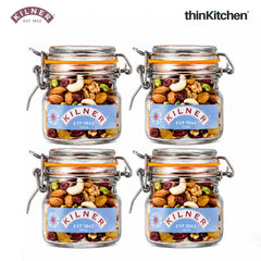 Kilner Premium 250ml Airtight Leakproof Square Glass Jar Set of 4 with Clip Top Lid or Spices, Sauces, Chutneys, Baby Food, Honey, Ghee | Kitchen Storage Reusable BPA Free Glass Container