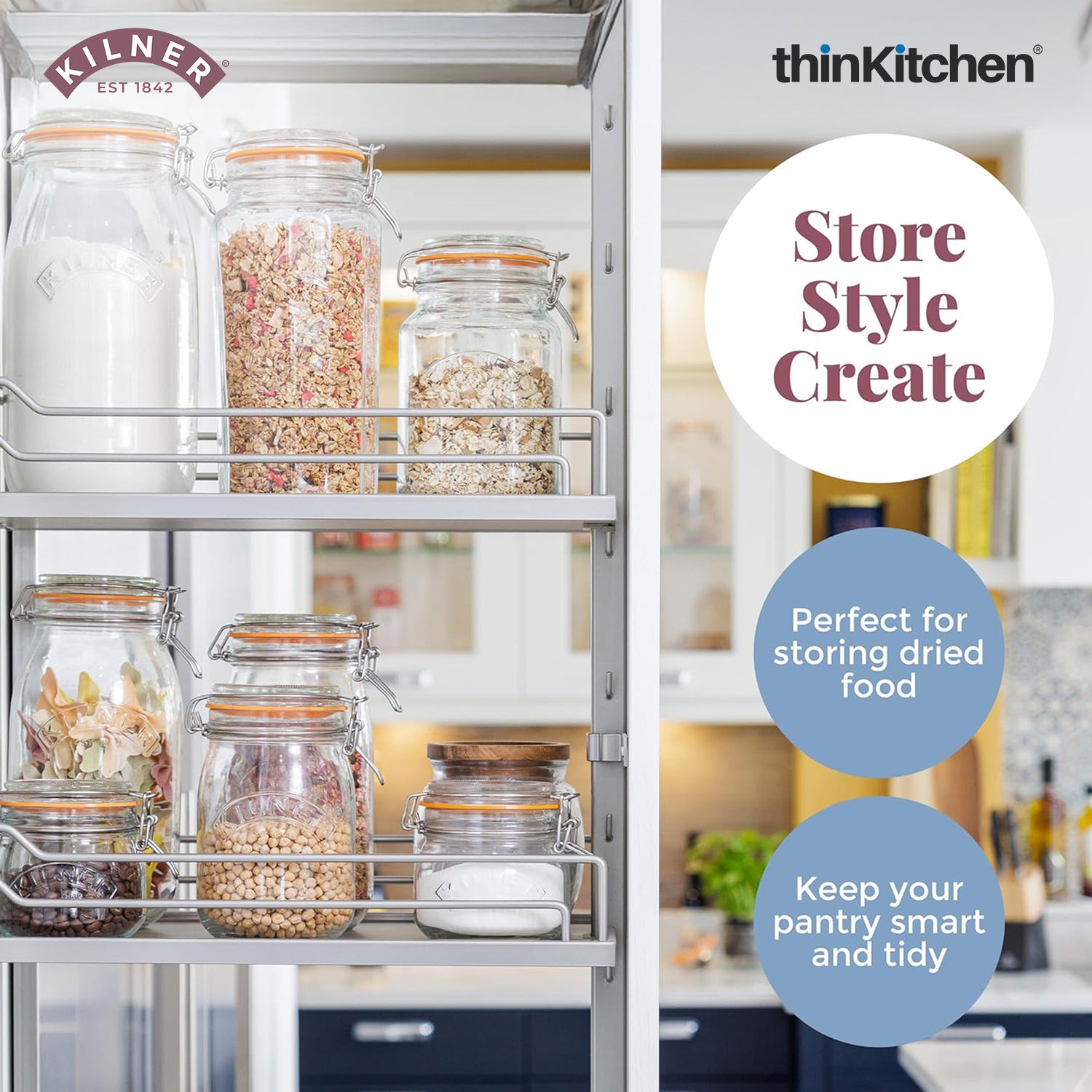 Kilner Premium 250ml Airtight Leakproof Square Glass Jar Set of 4 with Clip Top Lid or Spices, Sauces, Chutneys, Baby Food, Honey, Ghee | Kitchen Storage Reusable BPA Free Glass Container - 5