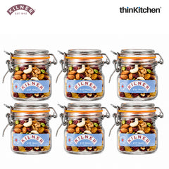 Kilner Premium 250ml Airtight Leakproof Square Glass Jar Set of 6 with Clip Top Lid or Spices, Sauces, Chutneys, Baby Food, Honey, Ghee | Kitchen Storage Reusable BPA Free Glass Container