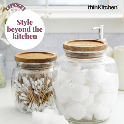 Kilner Premium Universal Airtight Glass Jar Set of 4 with Wooden Lid - 850ml | BPA Free, Reusable Kitchen Food Container for Dry Food, Grains, Pasta, Cereals, Pulses