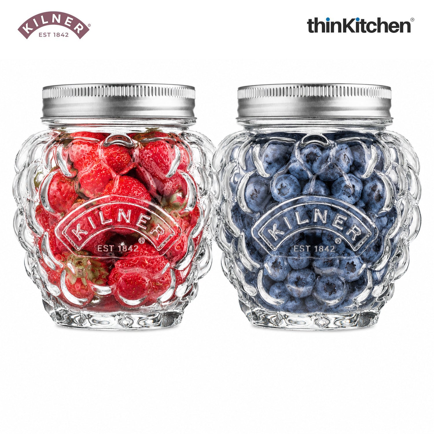 Kilner Premium 2 Pcs x 400ml Berry Shaped Airtight Preserve Glass Jars for Kitchen Storage, ideal for Jams, Chutneys | Multipurpose, Eco-Friendly, Reusable Transparent Glass Containers - 1