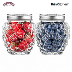 Kilner Premium 2 Pcs x 400ml Berry Shaped Airtight Preserve Glass Jars for Kitchen Storage, ideal for Jams, Chutneys | Multipurpose, Eco-Friendly, Reusable Transparent Glass Containers
