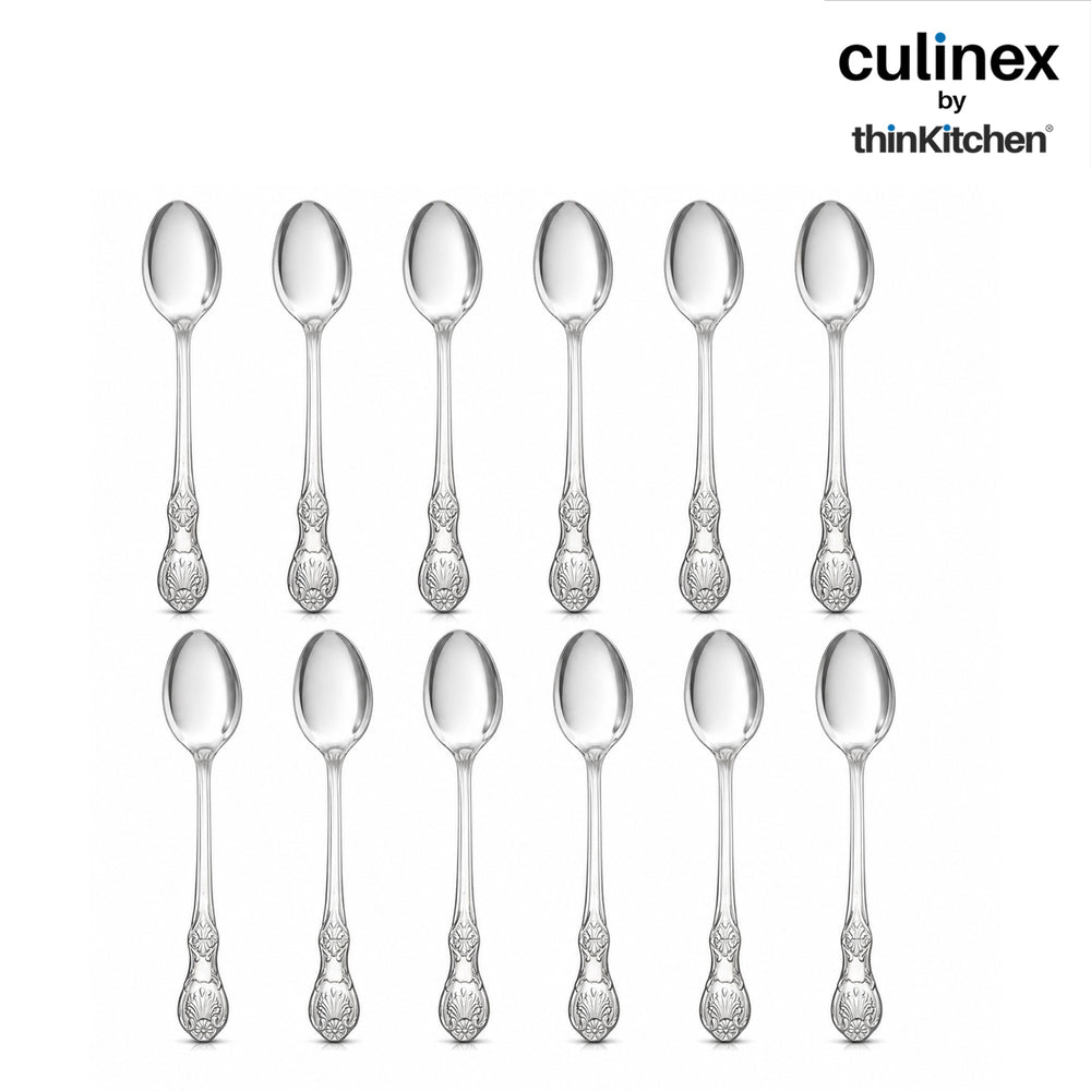 Culinex 18/8 Premium Stainless Steel 7.5" Table Spoon Set of 12, Fest| Heavy, Rustproof Dishwasher Safe Silver Flatware By thinKitchen