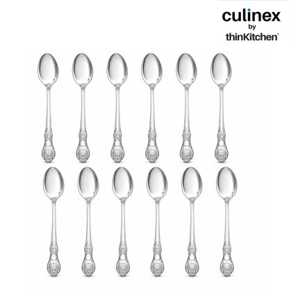 Culinex 18/8 Premium Stainless Steel 7.5" Table Spoon Set of 12, Fest| Heavy, Rustproof Dishwasher Safe Silver Flatware By thinKitchen