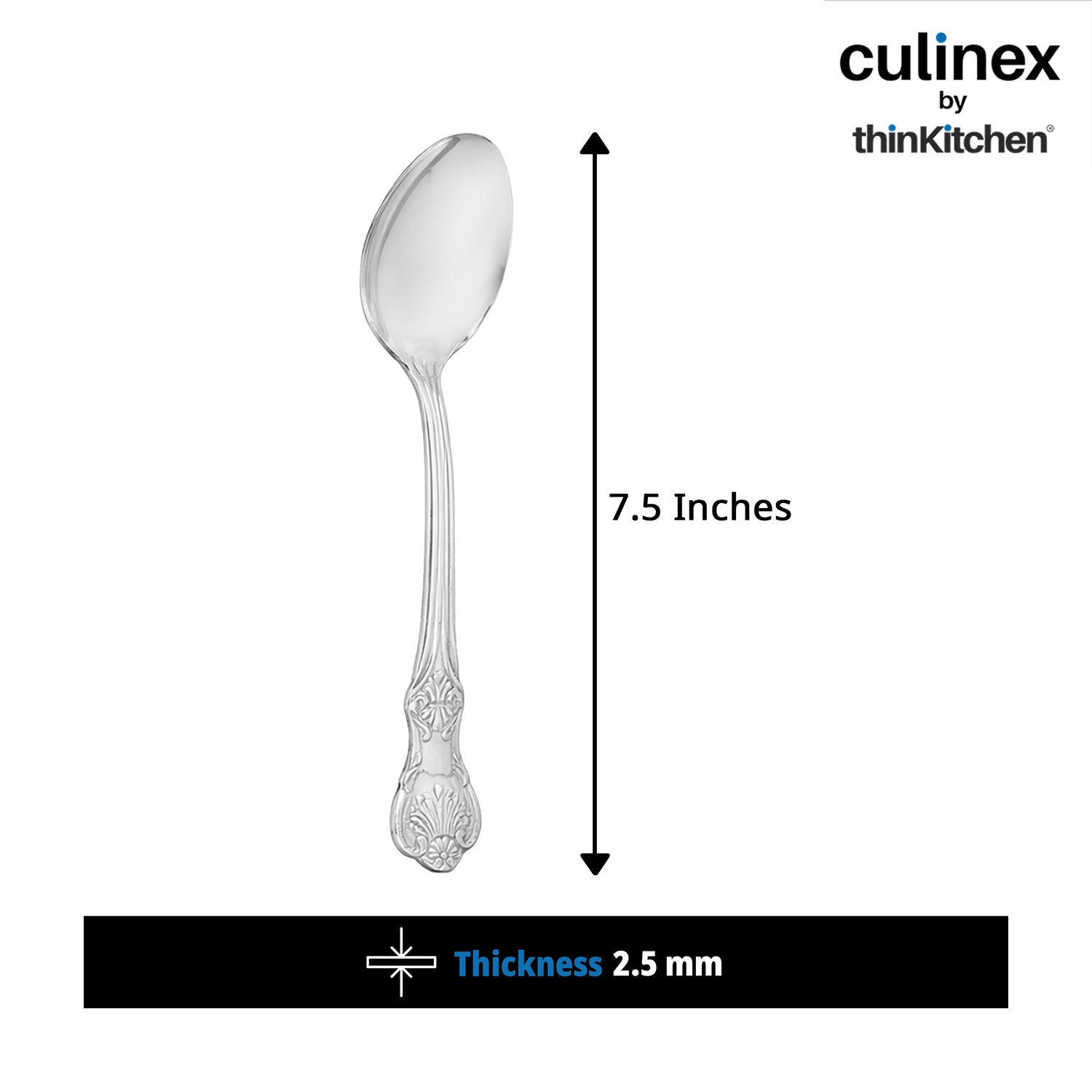 Culinex 18/8 Premium Stainless Steel 7.5" Table Spoon Set of 12, Fest| Heavy, Rustproof Dishwasher Safe Silver Flatware By thinKitchen - 4