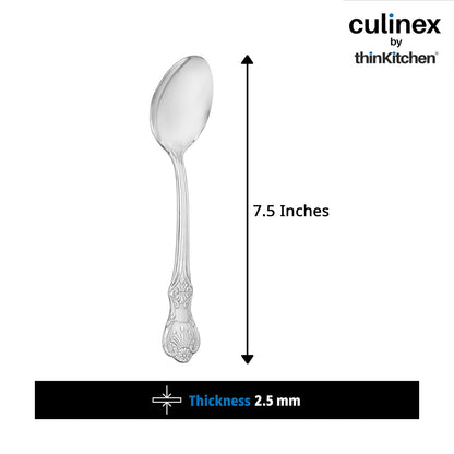Culinex 18/8 Premium Stainless Steel 7.5" Table Spoon Set of 12, Fest| Heavy, Rustproof Dishwasher Safe Silver Flatware By thinKitchen