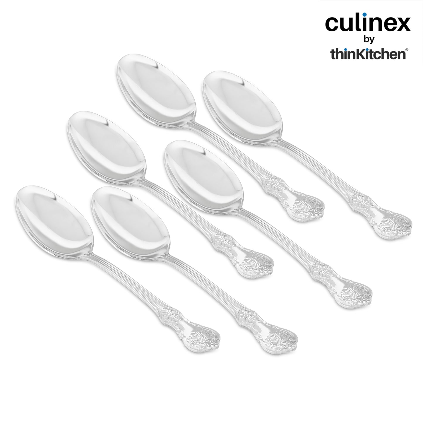 Culinex 18/8 Premium Stainless Steel 7.5" Table Spoon Set of 12, Fest| Heavy, Rustproof Dishwasher Safe Silver Flatware By thinKitchen