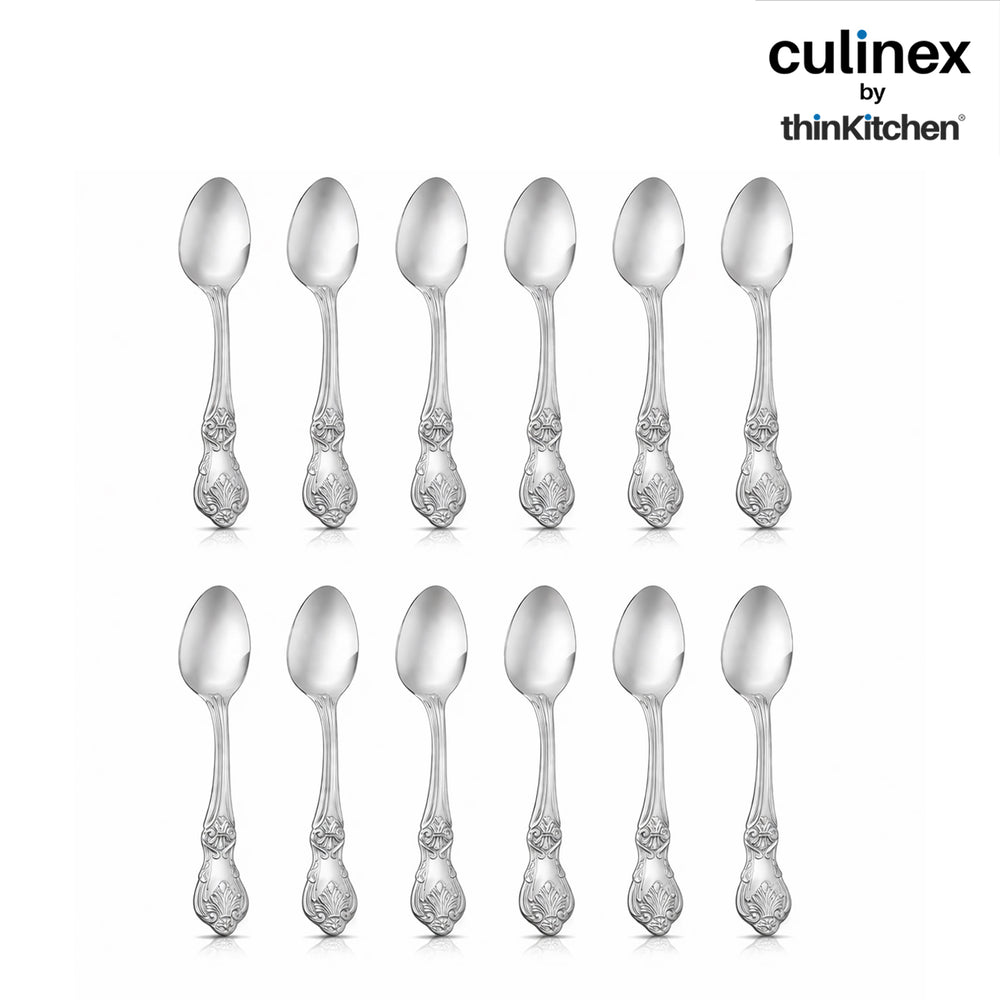 Culinex 18/8 Premium Stainless Steel 4.4" Tea Spoon Set of 12 for Tea, Coffee, Spices, Dessert -  Fest | Small Spoons, Silver Rustproof Stylish Flatware By thinKitchen