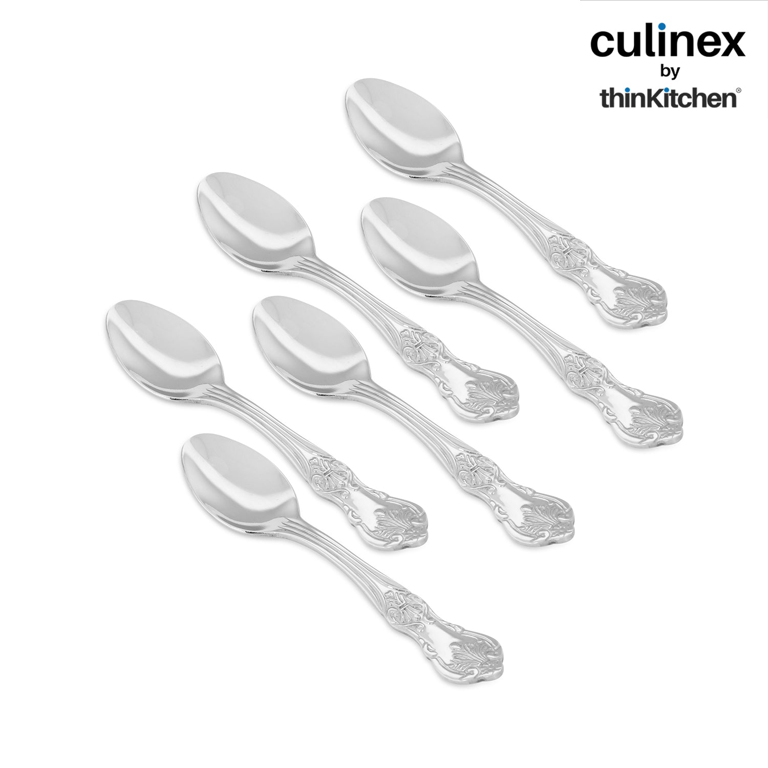 Culinex 18/8 Premium Stainless Steel 4.4" Tea Spoon Set of 12 for Tea, Coffee, Spices, Dessert -  Fest | Small Spoons, Silver Rustproof Stylish Flatware By thinKitchen - 5