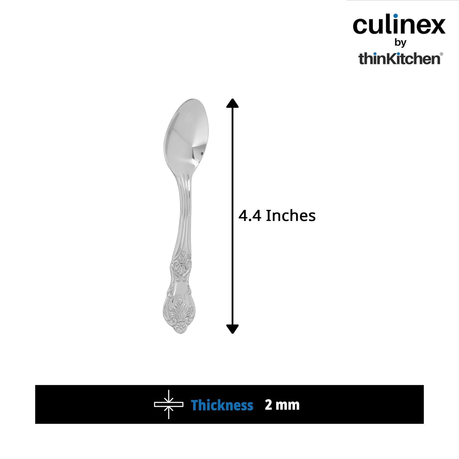 Culinex 18/8 Premium Stainless Steel 4.4" Tea Spoon Set of 12 for Tea, Coffee, Spices, Dessert -  Fest | Small Spoons, Silver Rustproof Stylish Flatware By thinKitchen - 3