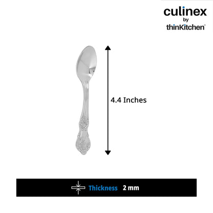 Culinex 18/8 Premium Stainless Steel 4.4" Tea Spoon Set of 12 for Tea, Coffee, Spices, Dessert -  Fest | Small Spoons, Silver Rustproof Stylish Flatware By thinKitchen