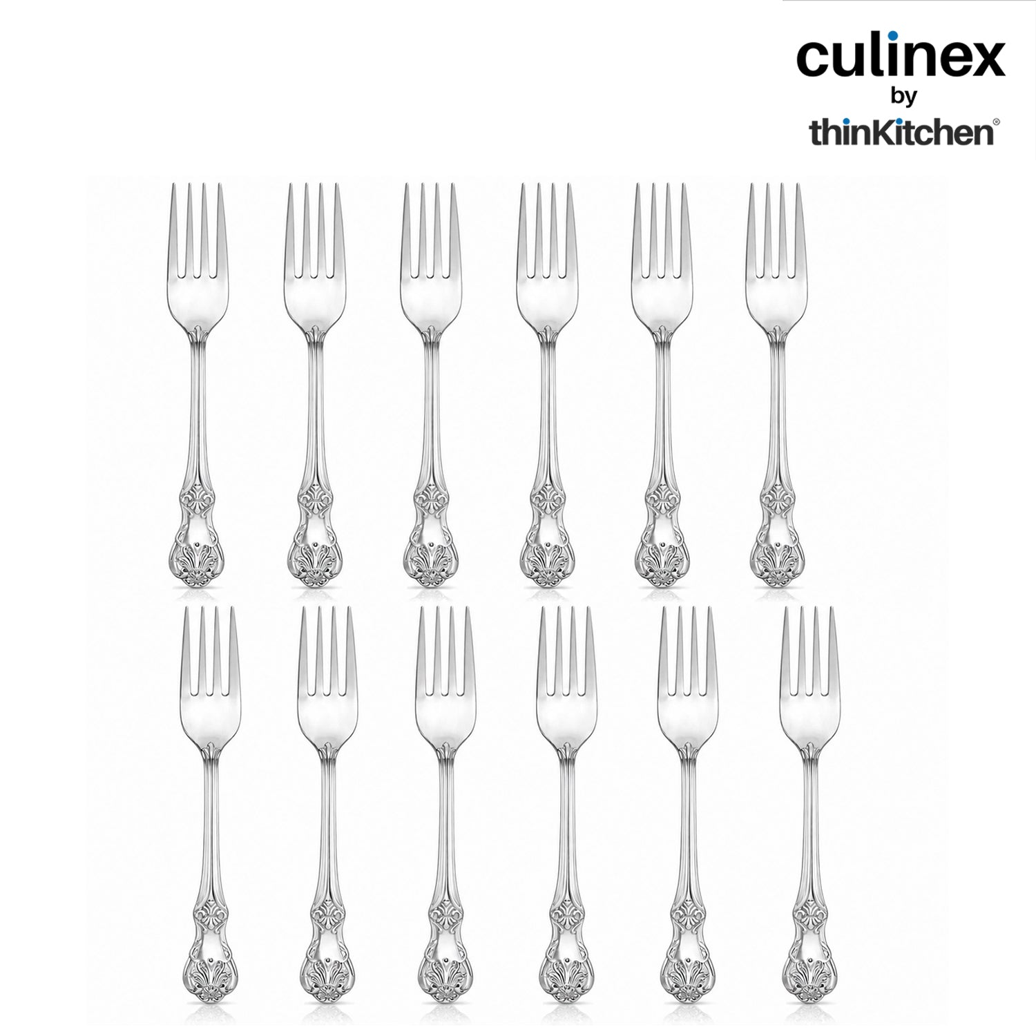 Culinex 18/8 Premium Stainless Steel 7.6" All Purpose Fork Set of 12 for Dining Table, Kitchen| Rustproof Dinner Forks, Silver Flatware By thinKitchen (Fest) - 1