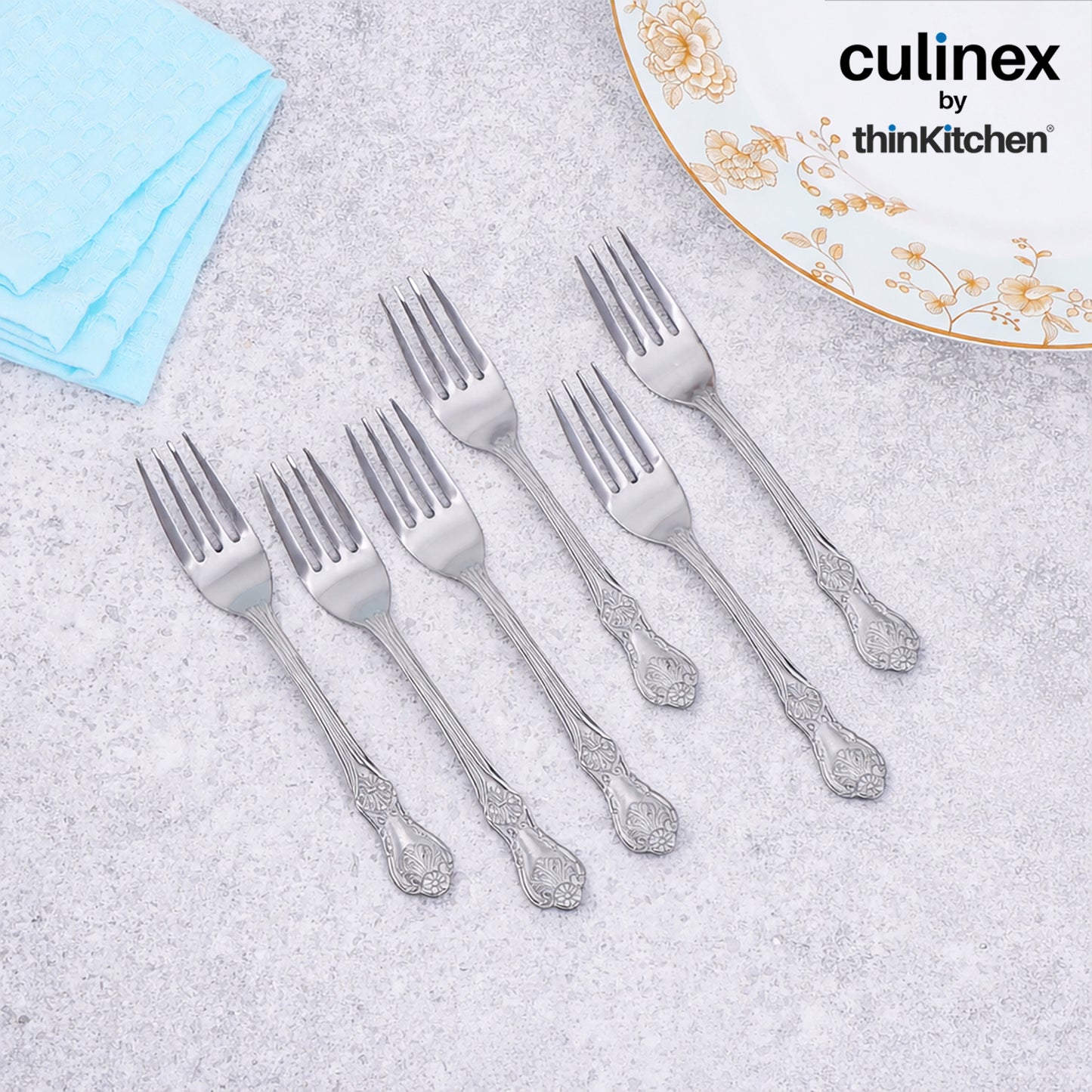 Culinex 18/8 Premium Stainless Steel 7.6" All Purpose Fork Set of 12 for Dining Table, Kitchen| Rustproof Dinner Forks, Silver Flatware By thinKitchen (Fest)