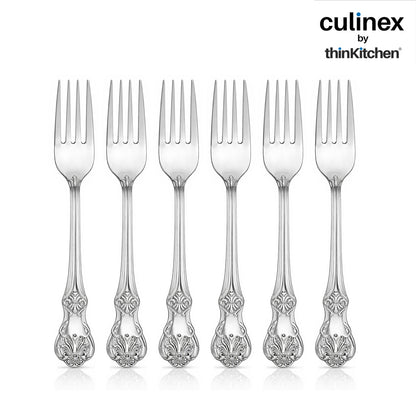 Culinex 18/8 Premium Stainless Steel 7.6" All Purpose Fork Set of 12 for Dining Table, Kitchen| Rustproof Dinner Forks, Silver Flatware By thinKitchen (Fest)