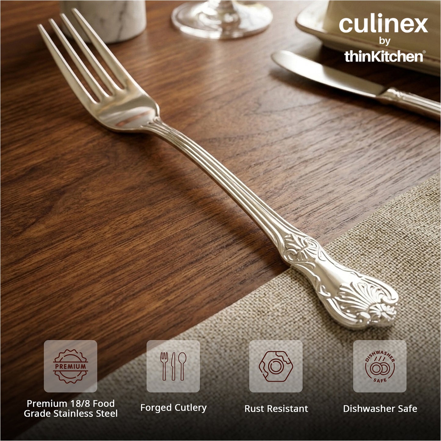 Culinex 18/8 Premium Stainless Steel 7.6" All Purpose Fork Set of 12 for Dining Table, Kitchen| Rustproof Dinner Forks, Silver Flatware By thinKitchen (Fest)