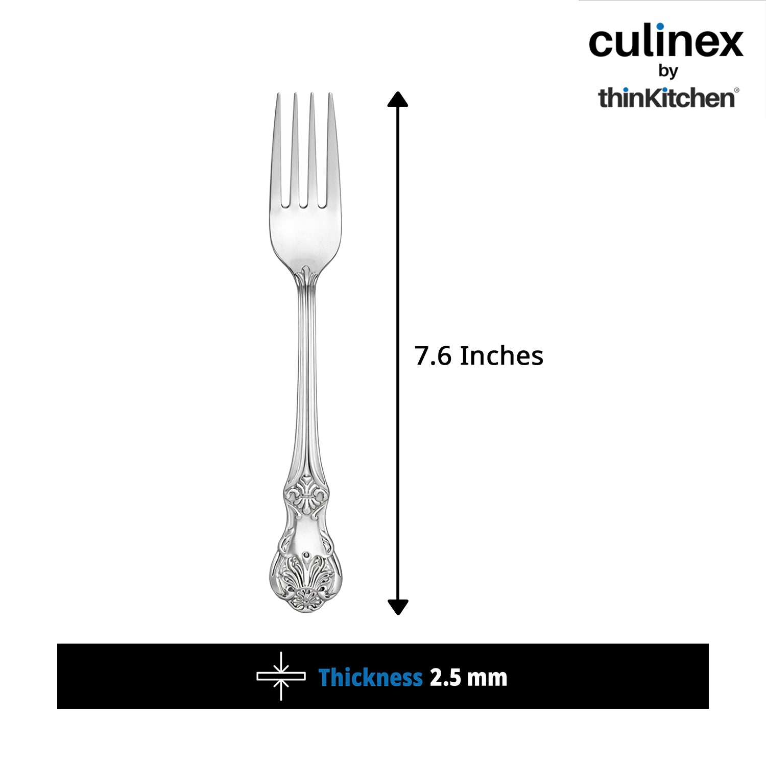 Culinex 18/8 Premium Stainless Steel 7.6" All Purpose Fork Set of 12 for Dining Table, Kitchen| Rustproof Dinner Forks, Silver Flatware By thinKitchen (Fest) - 5