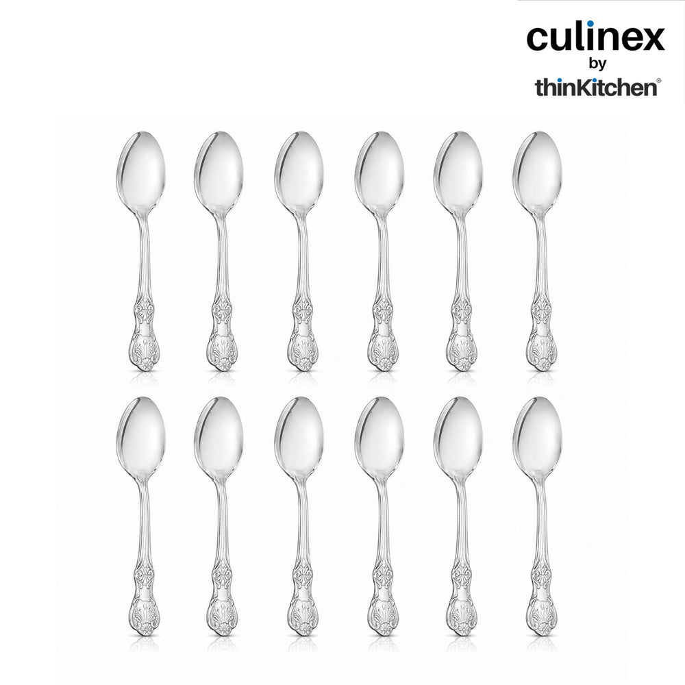 Culinex Premium 18/8 Stainless Steel 6" Dessert Spoon Set of 12 for Dining Table, Kitchen | Silver Rustproof Flatware, Tableware Cutlery By thinKitchen (Fest)