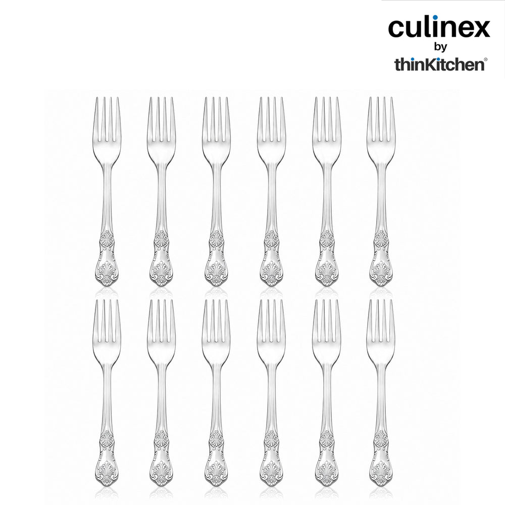 Culinex 18/8 Premium Stainless Steel 6.4" Fork Set of 12 for Cake, Desserts, Snacks | Silver Rustproof Flatware, Tableware By thinKitchen (Fest)