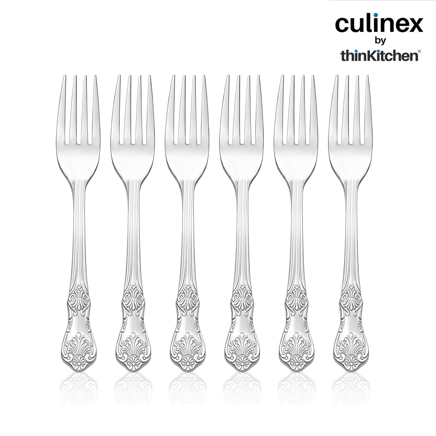 Culinex 18/8 Premium Stainless Steel 6.4" Fork Set of 12 for Cake, Desserts, Snacks | Silver Rustproof Flatware, Tableware By thinKitchen (Fest) - 6