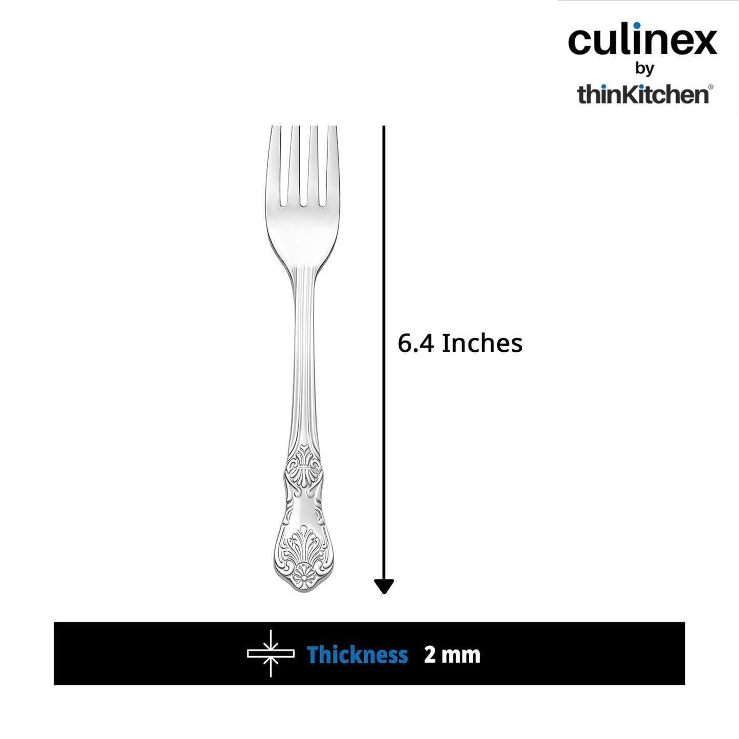 Culinex 18/8 Premium Stainless Steel 6.4" Fork Set of 12 for Cake, Desserts, Snacks | Silver Rustproof Flatware, Tableware By thinKitchen (Fest)