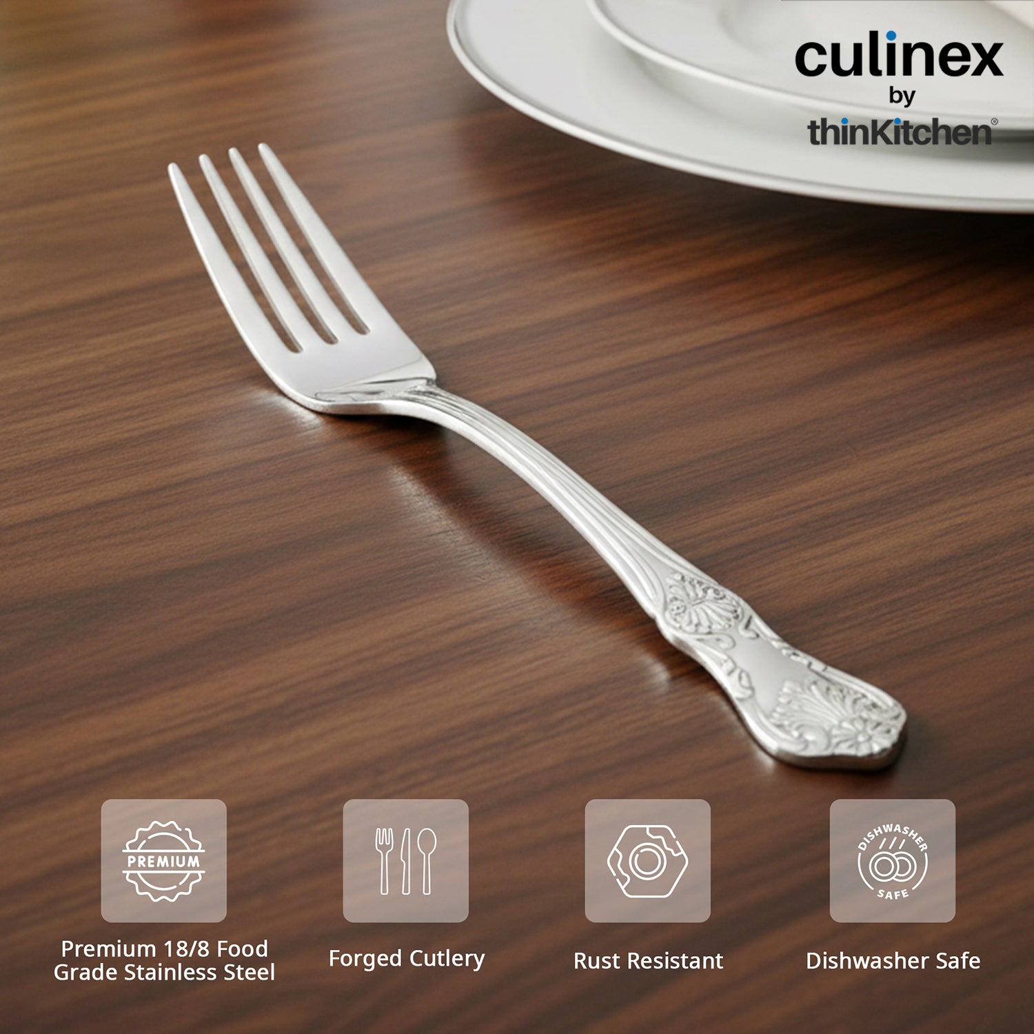 Culinex 18/8 Premium Stainless Steel 6.4" Fork Set of 12 for Cake, Desserts, Snacks | Silver Rustproof Flatware, Tableware By thinKitchen (Fest) - 4