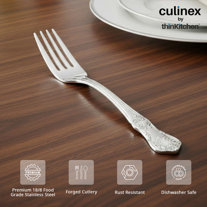 Culinex 18/8 Premium Stainless Steel 6.4" Fork Set of 12 for Cake, Desserts, Snacks | Silver Rustproof Flatware, Tableware By thinKitchen (Fest)