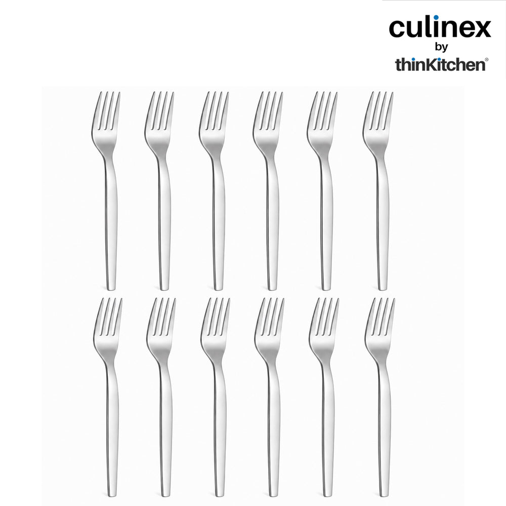 Culinex Premium Stainless Steel 8" Long Dinner Fork Set of 12 for Dining Table, Kitchen | Heavy, Rustproof Silver Flatware By thinKitchen (Queen)