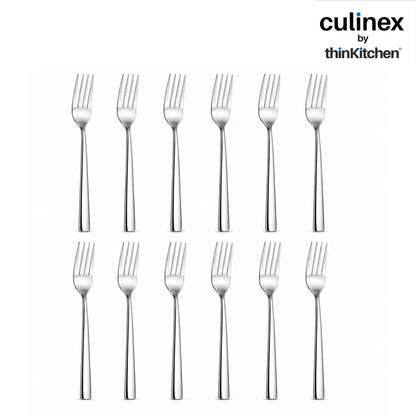 Culinex Premium Stainless Steel 8" Long Dinner Fork Set of 12 for Dining Table, Kitchen | Heavy, Rustproof Silver Flatware By thinKitchen (Essen)