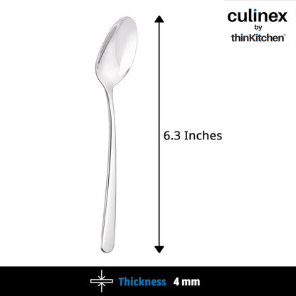 Culinex 18/8 Premium Stainless Steel 6.3" Tea Spoon Set of 12 for Dining Table, Kitchen - Dora| Small Spoons Ideal for Tea, Coffee, Spices, Dessert, Silver Rustproof Flatware By thinKitchen
