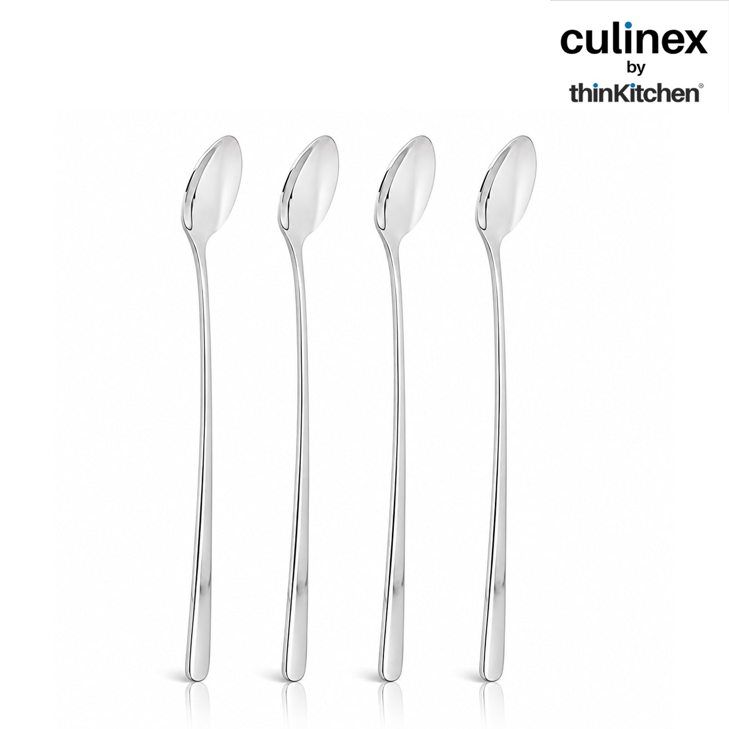 Culinex 18/8 Premium Stainless Steel 8.7" Long Handle Ice Tea Spoon Set of 4 - Extra Long Mixing & Stirring Spoons for Ice Cream, Cocktails, Tall Glass | Rust Resistant, Dishwasher Safe Cutlery - 1