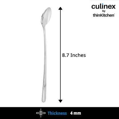 Culinex 18/8 Premium Stainless Steel 8.7" Long Handle Ice Tea Spoon Set of 4 - Extra Long Mixing & Stirring Spoons for Ice Cream, Cocktails, Tall Glass | Rust Resistant, Dishwasher Safe Cutlery