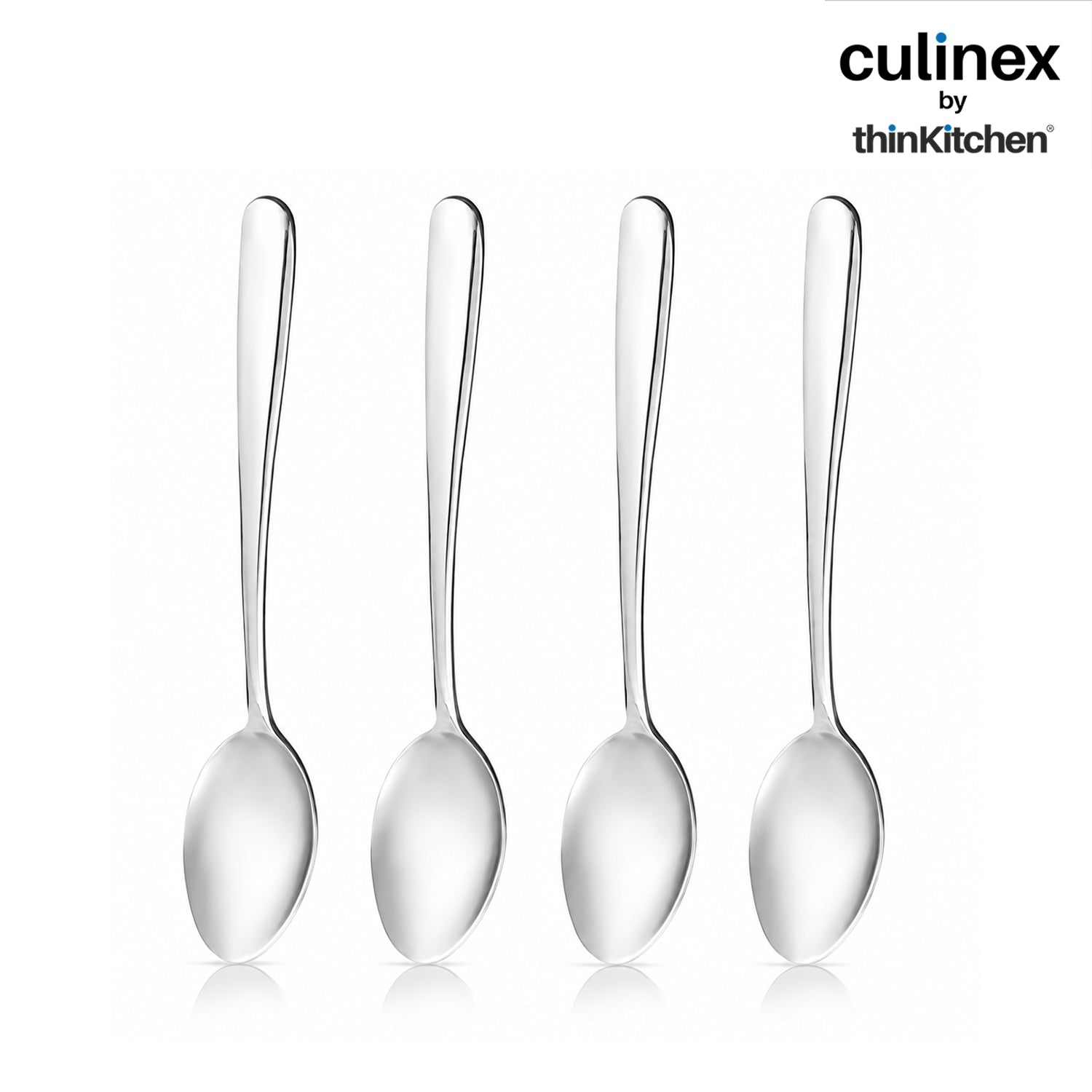 Culinex 18/8 Premium Stainless Steel 8.2" Serving Spoon Set of 4, Dora| All Purpose Kitchen Serving Spoon, Silver Rustproof Dishwasher Safe Serveware, Tableware By thinKitchen - 1