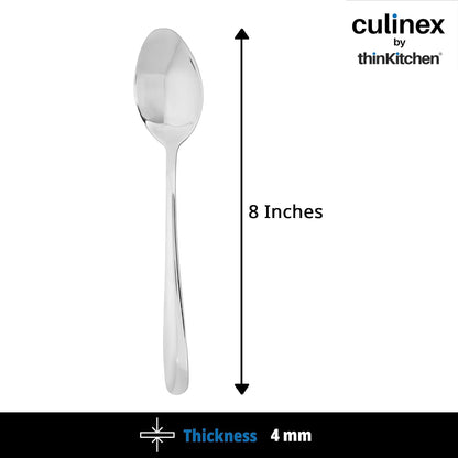 Culinex 18/8 Premium Stainless Steel 8.2" Serving Spoon Set of 4, Dora| All Purpose Kitchen Serving Spoon, Silver Rustproof Dishwasher Safe Serveware, Tableware By thinKitchen